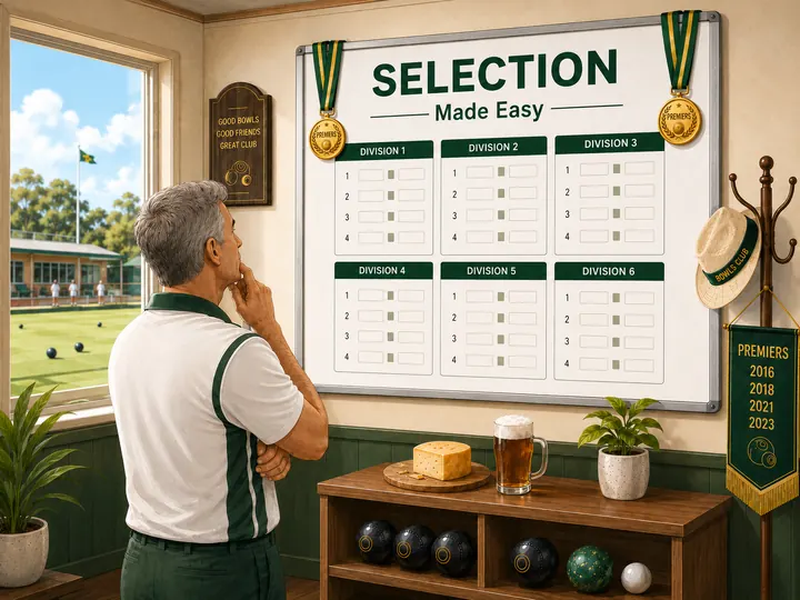 Selector considering teams in a bowls clubroom